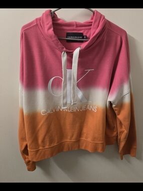 Calvin Klein Pink, White & Orange Ombre Pullover Hoodie Size XL